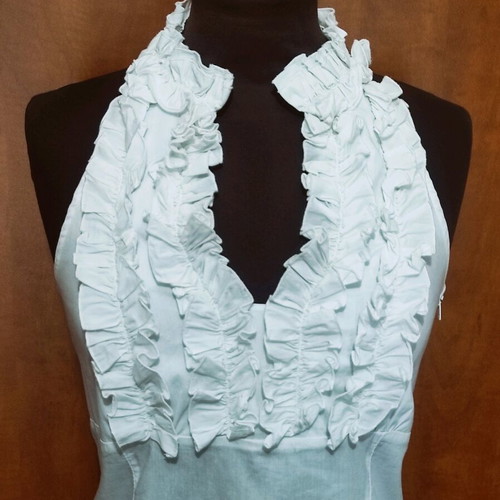Lynne Halter Neck Top with Ruffles in White, Like New, Size M