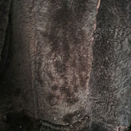 Mouton leather coat like new, brown with detachable hood