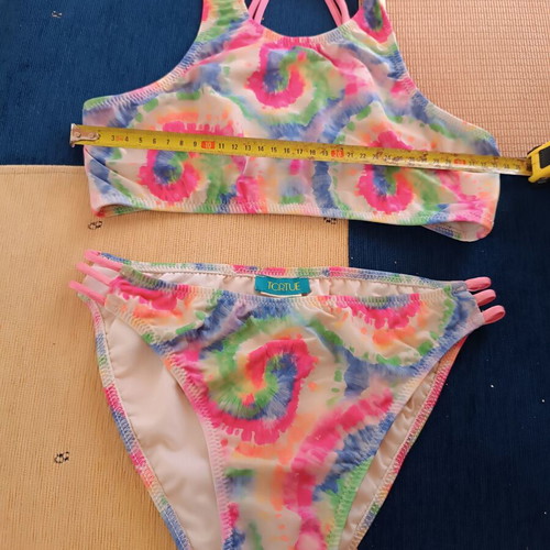 Tortue girls' bikini swimsuit used, colorful tie-dye, size 8 years