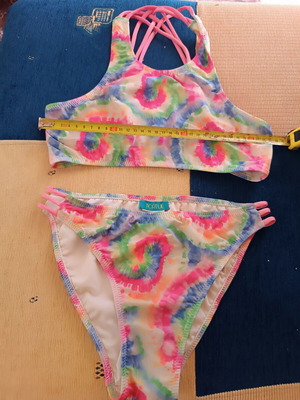 Tortue girls' bikini swimsuit used, colorful tie-dye, size 8 years