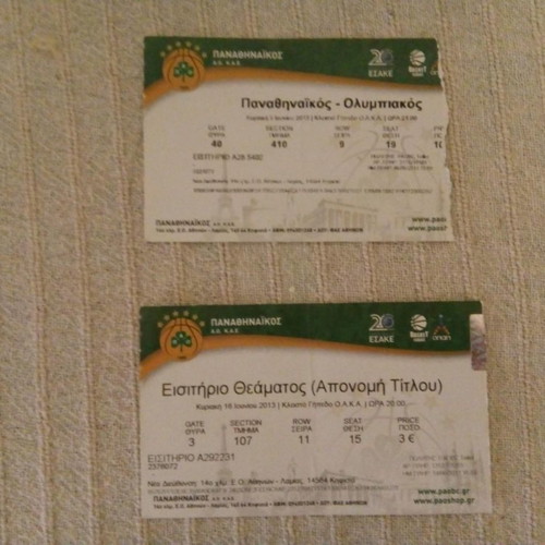 Collectible Euroleague Panathinaikos tickets used 2013-2014-2017 and 2013 championship final