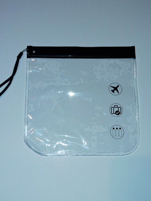 Travel Cosmetic Bag transparent with black handle 20x20cm new