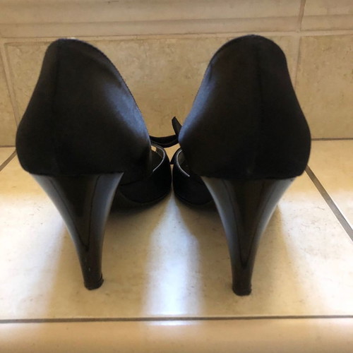 Keys shoes pumps used, leather and satin, size 38, black