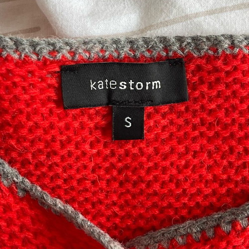 Katestorm wool knit cardigan like new, red with gray trim