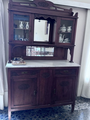 Wooden buffet like new with marble top and mirrors