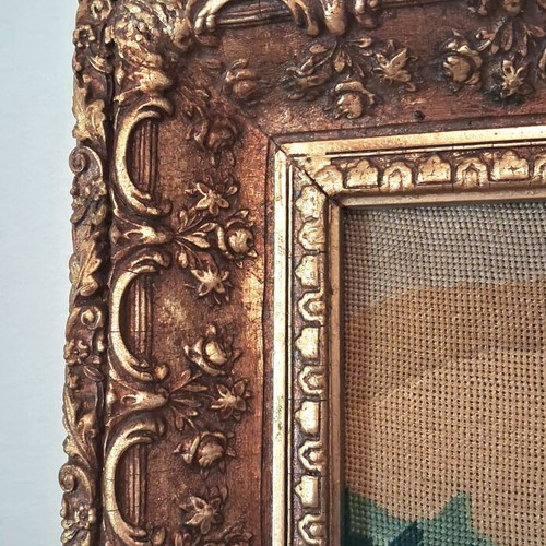 Vintage Handmade Gobelin Mona Lisa with Gold Baroque Frame