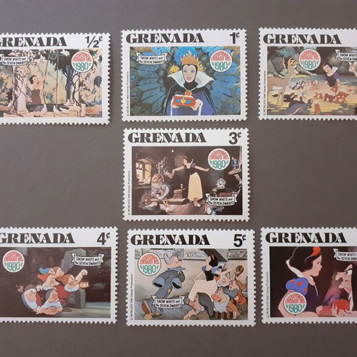 Grenada Walt Disney Snow White and the Seven Dwarfs Christmas stamps set 7 1980 MNH