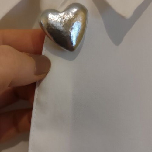 Shirt button covers heart-shaped new, silver, pack of 2