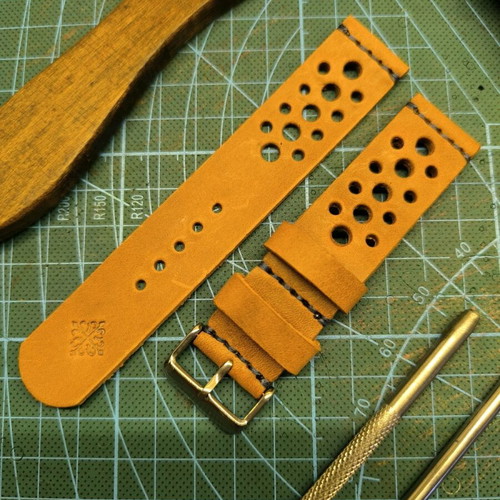 Handmade leather watch strap Racer style, custom colors