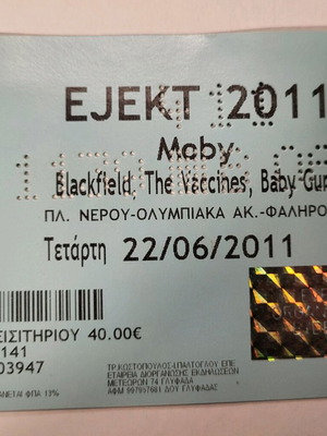 Moby concert ticket used, Eject Festival 2011
