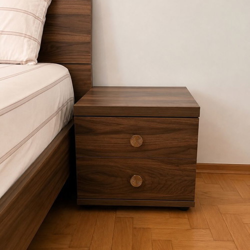 Double bed set like new with modern design and matching nightstands from Entos