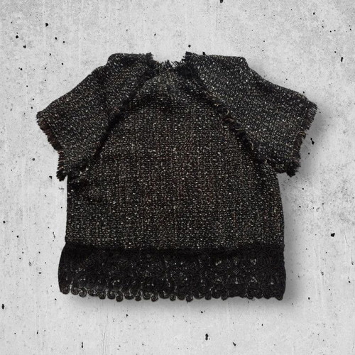 Zara blouse Large, black lace and tweed weave, like new condition