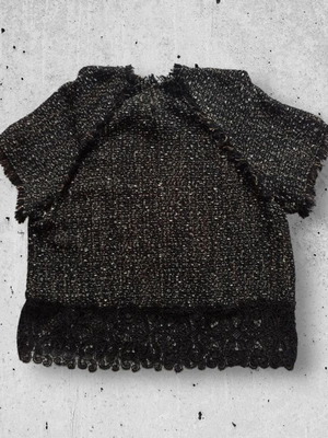 Zara blouse Large, black lace and tweed weave, like new condition