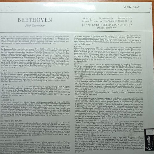 Beethoven Funf Ouverturen vinyl record Wiener Festspielorchester like new, classical