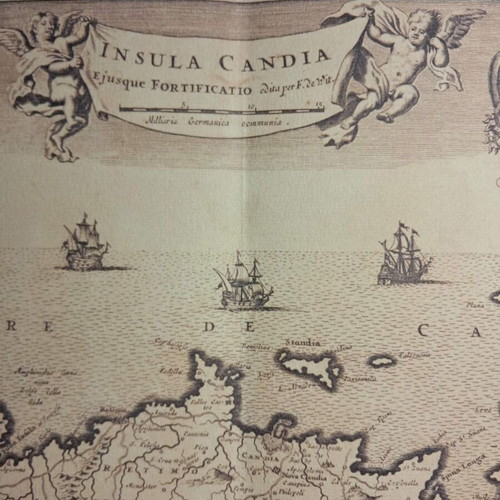 Crete map used, copperplate engraving by Frederik de Wit 1992