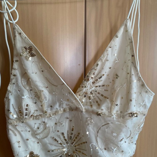 Shein Beige Sequin Mesh Tie-Strap Party Top like new, size M