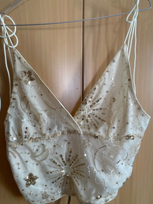 Shein Beige Sequin Mesh Tie-Strap Party Top like new, size M