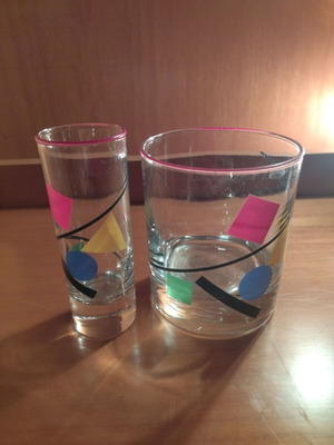 Vintage Memphis Design glass set 2 pieces like new