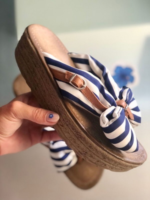 Flatform sandals like new with striped bow, size 38