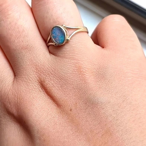 Silver ring 925 with natural blue opal stone like new