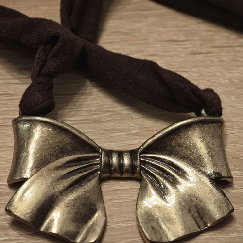 Long vintage women's necklace used, gold with brown cord