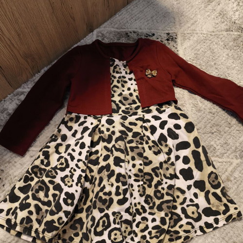 Girl's dress used with leopard print and red bolero