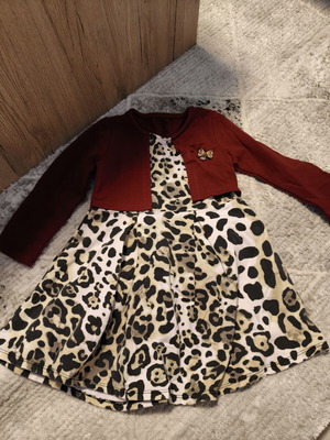 Girl's dress used with leopard print and red bolero