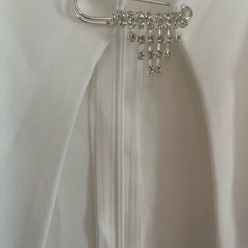 Mini dress white with elegant cutout and feather details new, size XS