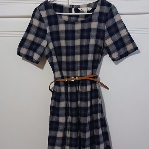 Mini dress Yumi London blue check with white lace hem like new size 40
