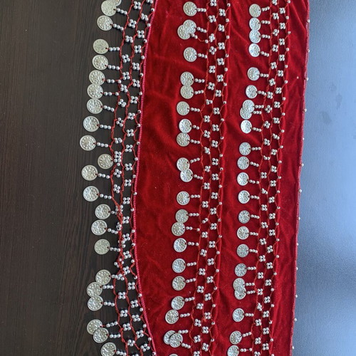 Belly dance belt used red velvet with silver coins