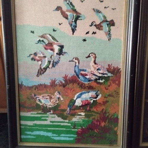 Embroidery paintings used, set of 2 with hunter and ducks theme
