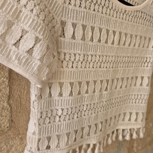 Sweewë Paris Crochet Fringed Boho Knit Crop Top new, white, size S