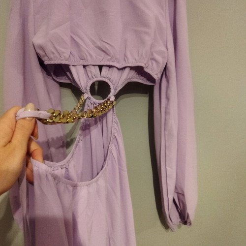 Maxi dress new, purple, summer with gold chain detail