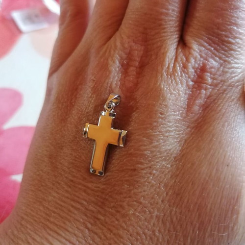 Silver 925 double cross pendant new, lustrous and rhodium plated
