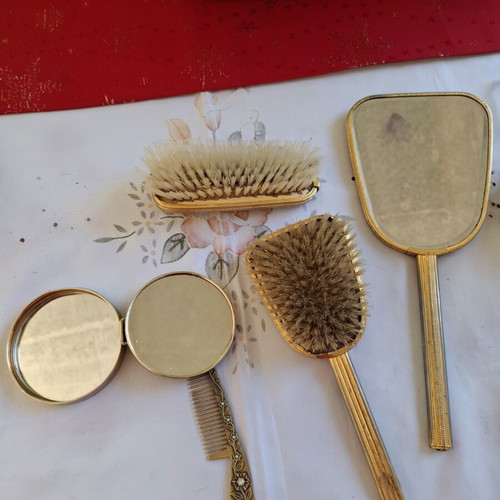 Boudoir grooming set 1930-1940 gold plated, vintage, 5 pieces