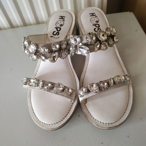 Lavorazione Artigiana leather sandals with rhinestones used, size 37 white