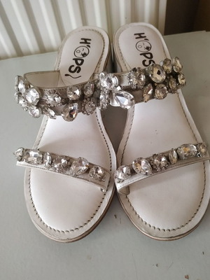 Lavorazione Artigiana leather sandals with rhinestones used, size 37 white