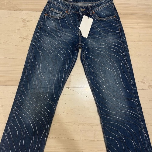 Zara blue low-rise jeans with rhinestones new