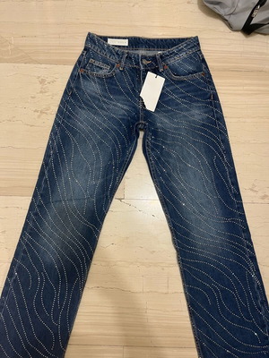 Zara blue low-rise jeans with rhinestones new