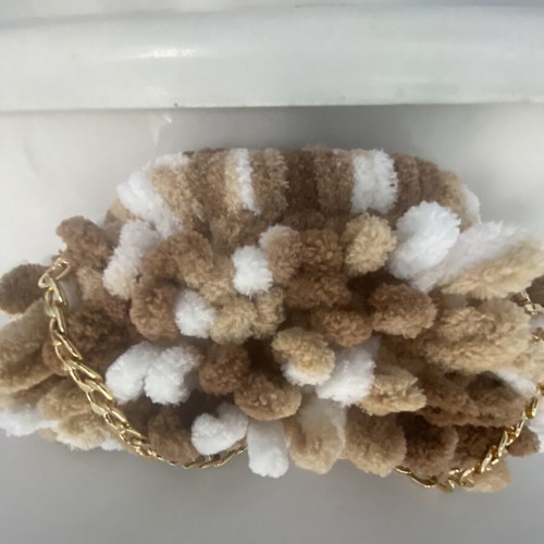 Handmade puffy handbag with detachable chain, like new, white and brown
