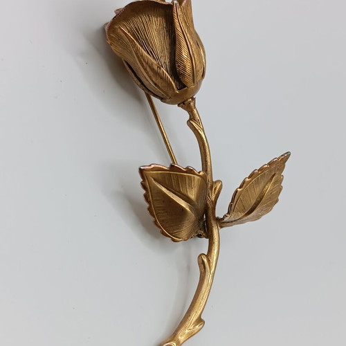 Giovanni vintage rose brooch, gold plated metal