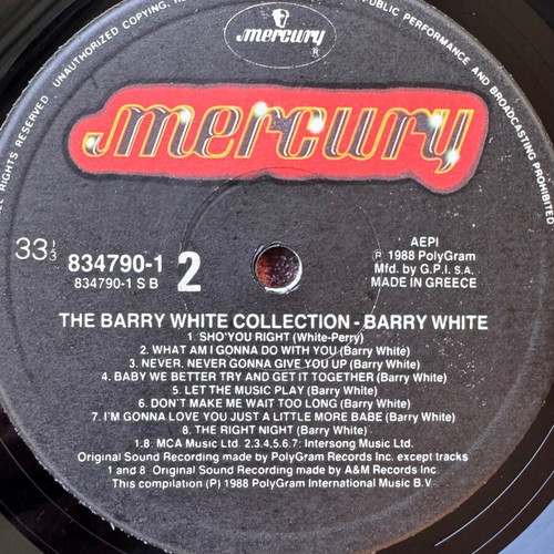 Barry White The Collection LP like new, pop