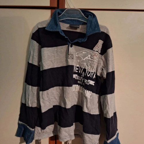 Alouette 8Y long-sleeve polo shirt striped gray blue like new