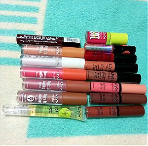 Nyx 15 items.  liquid lipstick, lipgloss, oils and soft matte set