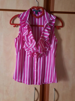 Ralph Lauren sleeveless shirt used, XS, white pink crepe satin