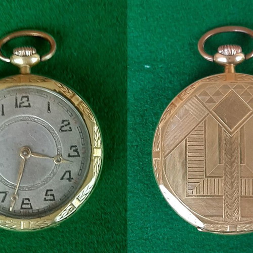 Pocket watch gold-plated Art Deco Swiss antique with Roskopf mechanism used