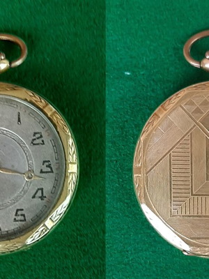 Pocket watch gold-plated Art Deco Swiss antique with Roskopf mechanism used