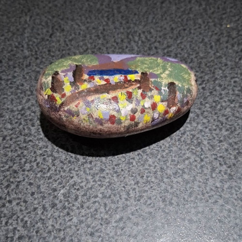 Handmade Painted Sea Stone Decorative Landscape 9.5x5.5 cm like new