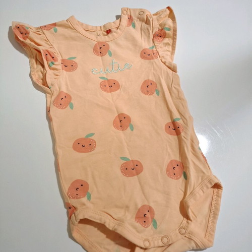 Mangoon baby bodysuit 3-6 months 68cm like new, orange with oranges and frills