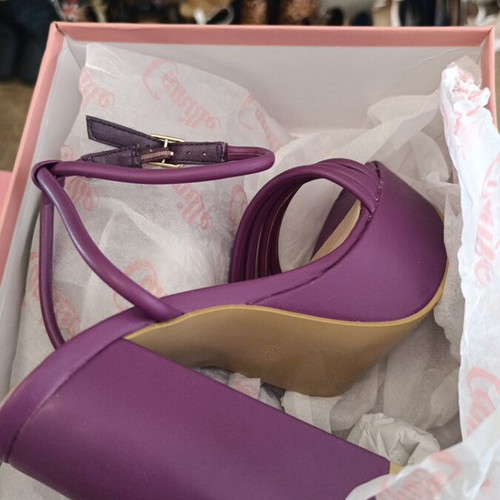 Camille purple sandal new with thick heel and straps